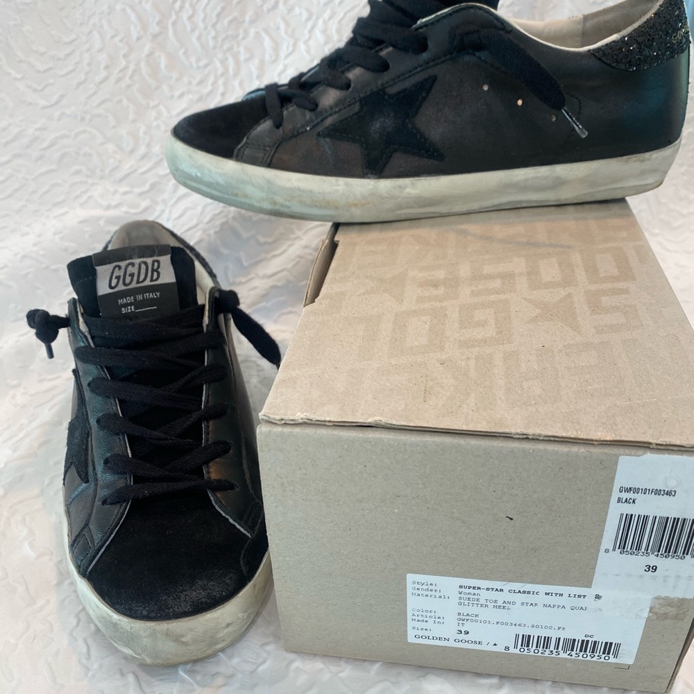 Golden Goose Super-Star Classic in black w/black star & black glitter heel tab